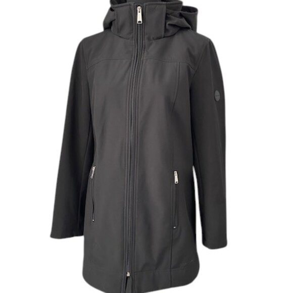 ANDREW MARC Softshell Detachable Hood Raincoat Black Small - Picture 1 of 15